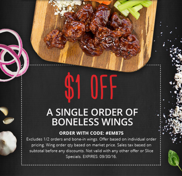 $1 off A sinlge order of boneless wings