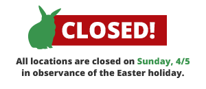 We will be closed on Easter Sunday 4/5